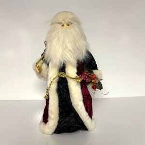 Santa Claus Figurine 16" Red Green Velvet Coat Faux Fur Trim Gold Sack Holiday